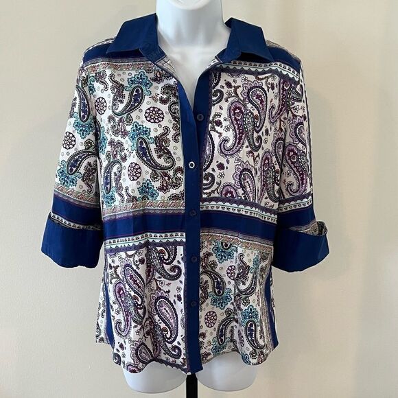 Chicos Blue Paisley Top (0) - Picture 1 of 7